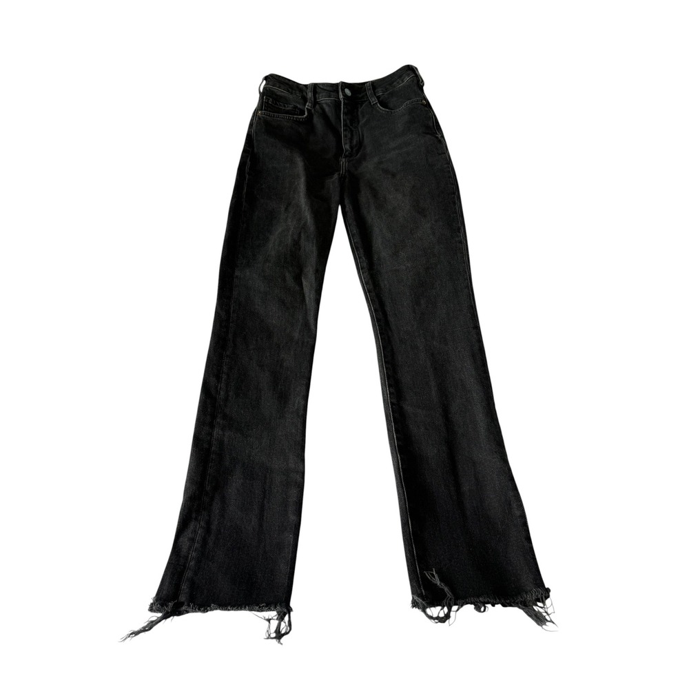 Pilcro and the Letterpress High Rise Straight Leg Frayed Hem Black Jeans 27
